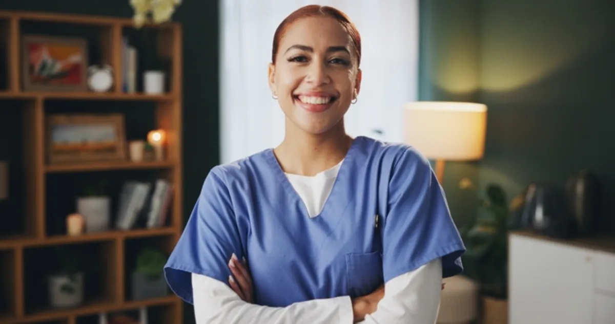 Smiling licensed phlebotomist ready for at-home collection